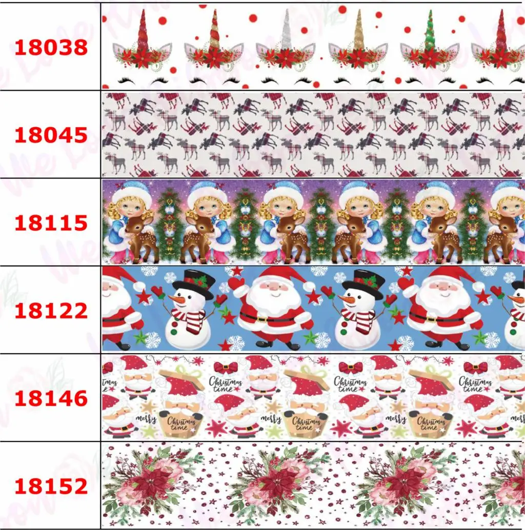 

16mm-75mm Christmas Series Snowman Flower Printed Grosgrain/Foe Ribbon Cartoon Unicorn DIY Hair Band Party Decor 50yards/roll