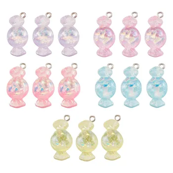 

Pandahall 30pcs/set Candy Shape Mixed Color Resin Pendants Iron Screw Eye Pin Peg Bails for Jewelry Making DIY Necklace Earring