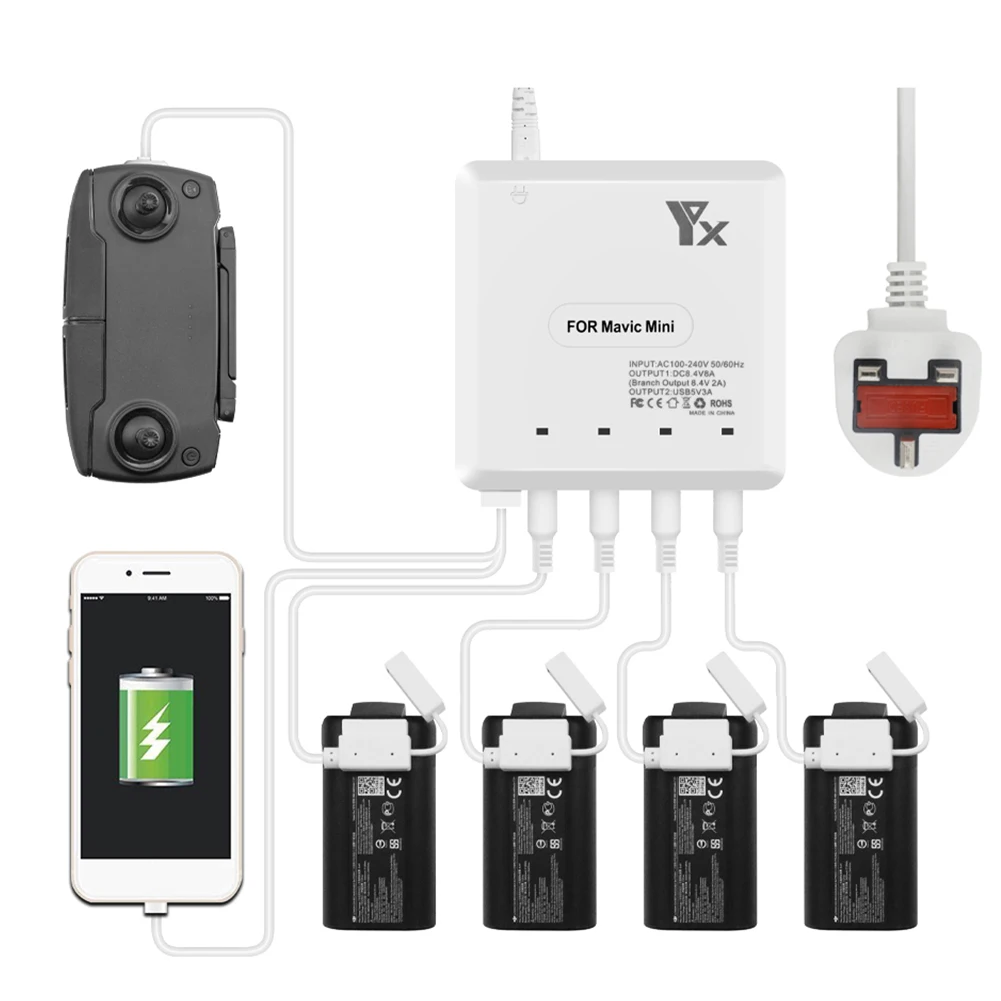 Hot Sale UPE 4 Batteries Portable Drone Battery Charger Multiple Protection Power Charging USB Port Remote Controller 6 In 1 For MAVIC Mini 