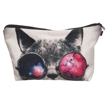 

Sunglasses Cat Women Cosmetic Bag 3D Prints Zipper Neceser Portable Makeup Bag Organizer Bolsa feminina Travel Toiletry Bag