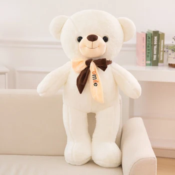 

Soft Large Teddy Happy Bear Plush Toy Bow Tie Silk Scarf Bear Creative Give Girl Birthday Gifts Bedroom Cute Decorations JM160