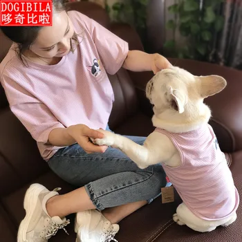 

thin cotton dog clothing short-sleeved parent-child striped vest Teddy small dog cat dog clothes summer dog t shirt dog shirts