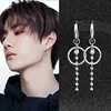 Idol Kpop Earrings Stainless Steel Grunge Hip Hop Rap Chain Tassel Round Pendant Stud Earring Korean Kpop dna Women Men Ear Clip ► Photo 1/6