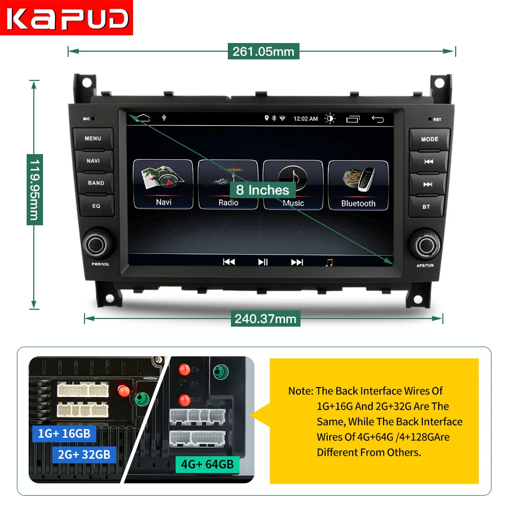 Kapud Android 10 Car Player Multimedia Autoradio GPS For Mercedes Benz C-Class W203/CLC W203 Radio Stereo BT Navigation