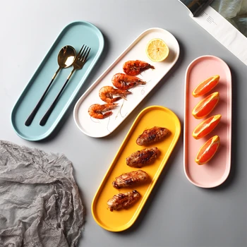 

Nordic Oval Shape Bread & Butter Solid Tray Rectangle Cake Plate Japanese Sushi Snack Disc Food Ceramic Tableware White
