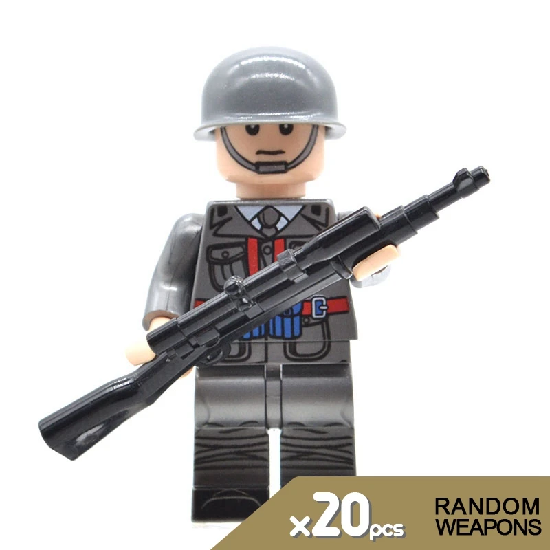 Baratos 20 50 unids lote WW2 bloques soldados ejército militar Unión Soviética Reino Unido EE. UU. Italia Construcción de ladrillos armas regalos juguetes para niños
