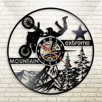 

Mountain Extreme Laser Etched Vinyl Wall Clock Motorcycles Motorbike Lamp Motocross Dirt Biking Slient Watch Timepiece