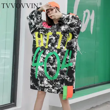 

loose Tide Plus Size Hit Color Letter Trench Women Clothes 2020 Spring Fashion Loose Hooded Collar Full Sleeve Coat Top XJ3843