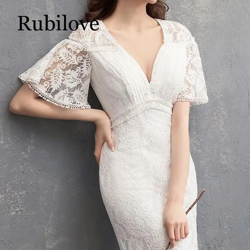 Rubilove Fishtail dress new dress was thin white trailing princess dream Mori light dress