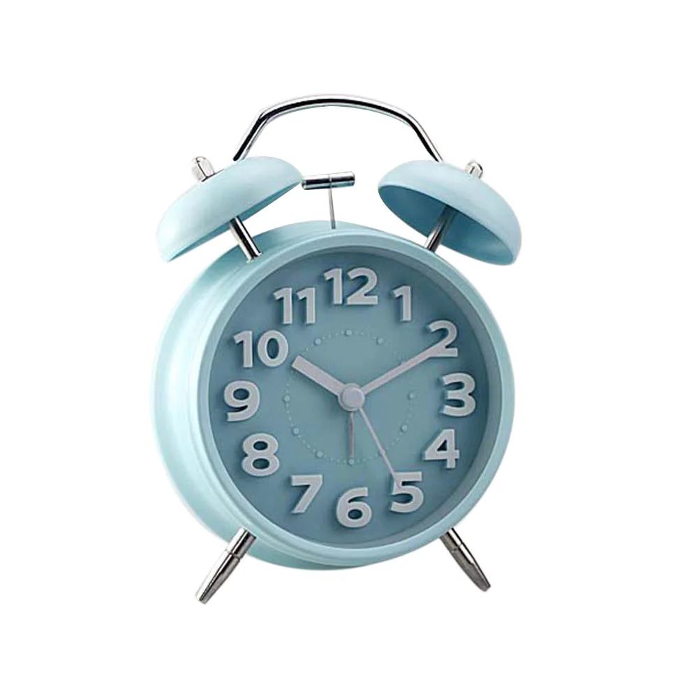 Blue Двойной колокольчик тихий будильник металлические украшения для рабочего стола подарок Гостиная металлический будильник классический ленивый человек кварцевый механизм - Color: Blue
