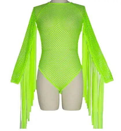 1 Pcs Bodysuit Флуоресцентная Зеленая Сетка с кисточками боди бар ГОГО Ds Dj костюм женский хип хоп Джаз танцевальная одежда ночной клуб фестиваль наряд DN4234 - Цвет: 1 Pcs Bodysuit