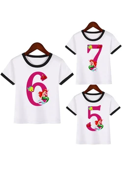 

Summer 2020 Happy Birthday Mermaid princess Number 1~9th Kids T-shirts Baby toddler girls clothes children’s clothing white top