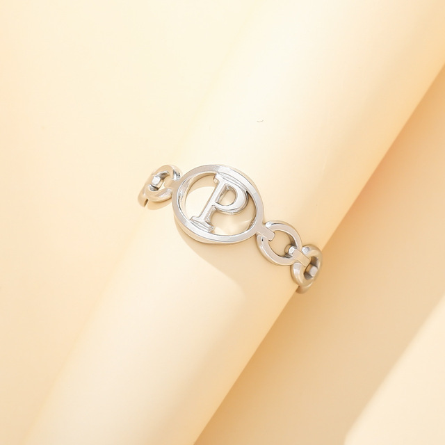 Out A-ZLetter 2Colors Metal Adjustable Opening Ring Initials Name Alphabet Female Party Fashion Jewelry Christmas Present