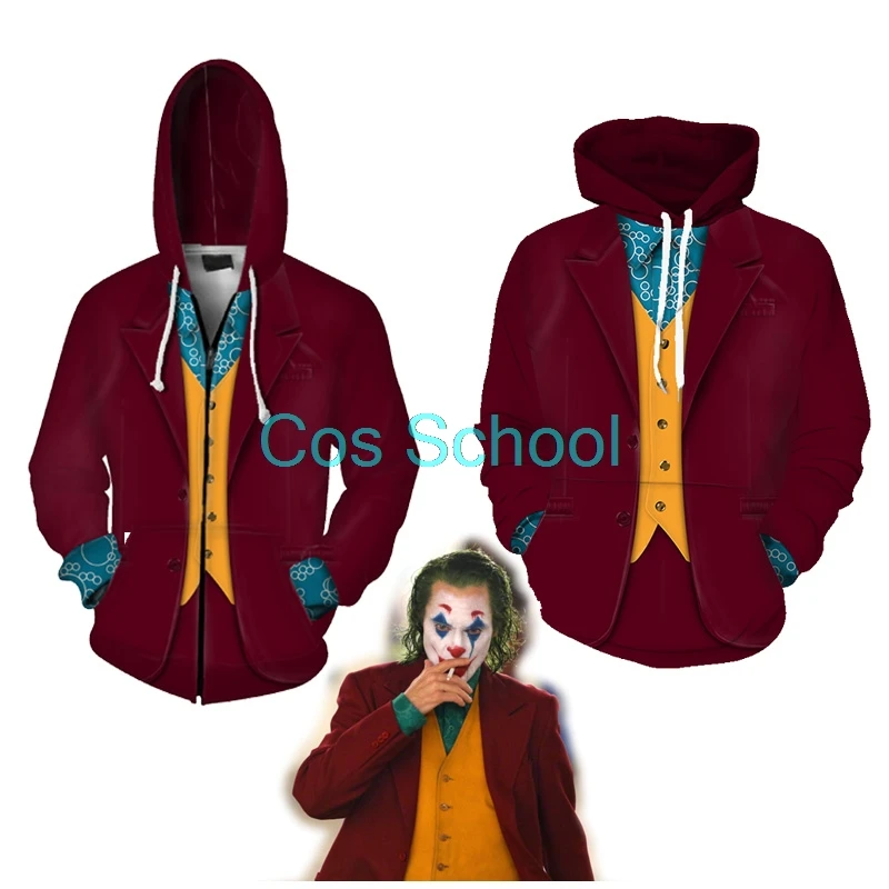Cos School Горячая фильм Джокер Косплей толстовки джокер костюм для мужчин и женщин 3D печать фильм Джокер Толстовка куртки пальто