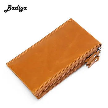 

Vintage Men Wallet Genuine Leather Multifunction Double Zipper Phone Bag Long Coin Purse Multi Slots ID Holder Male Clutch Bag