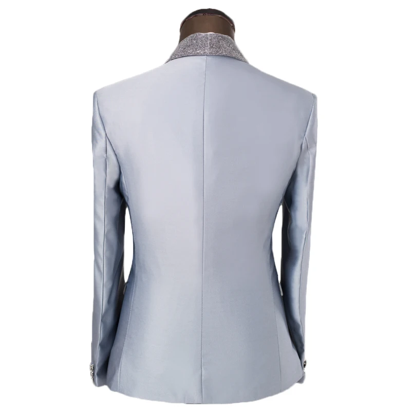 Men Blazer Casual One Button Shawl Collar Regular Black Sliver Formal Jacket Slim Fit Wedding Classic Mens Blazer Suit Jacket