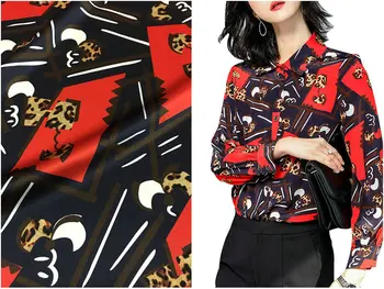 

Digital inkjet 140cm wide heavy silk stretch satin cloth cheongsam dress wide leg pants shirt fabric high fashion fabric