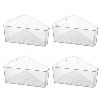 

4 Packs Refrigerator Organizer Bins Stackable Fridge Organizers with Cutout Handles Wedge Food Storage Rack