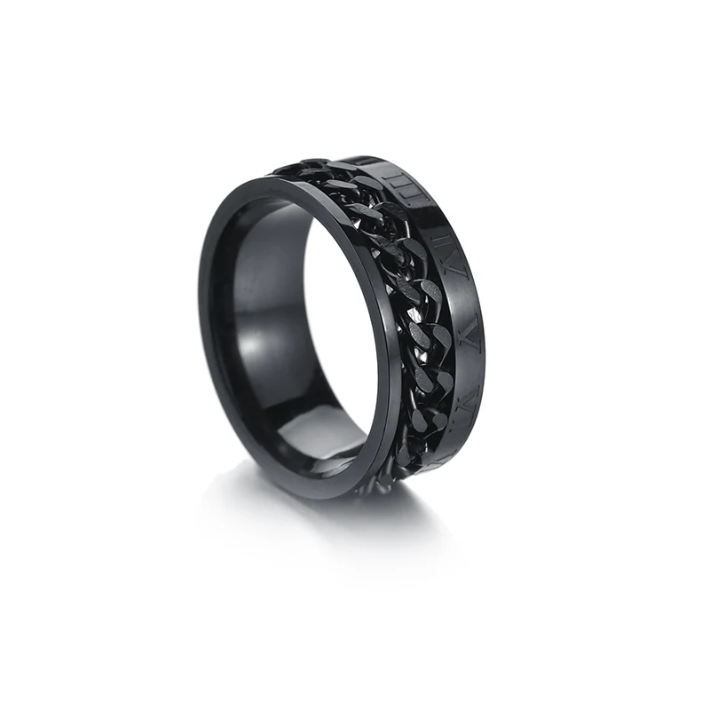 Roman Black UZone панк Рок Spinner кольцо из нержавеющей стали цепь ротационные кольца для мужчин и женщин аксессуары пара колец рождественские подарки - Цвет основного камня: Roman Black