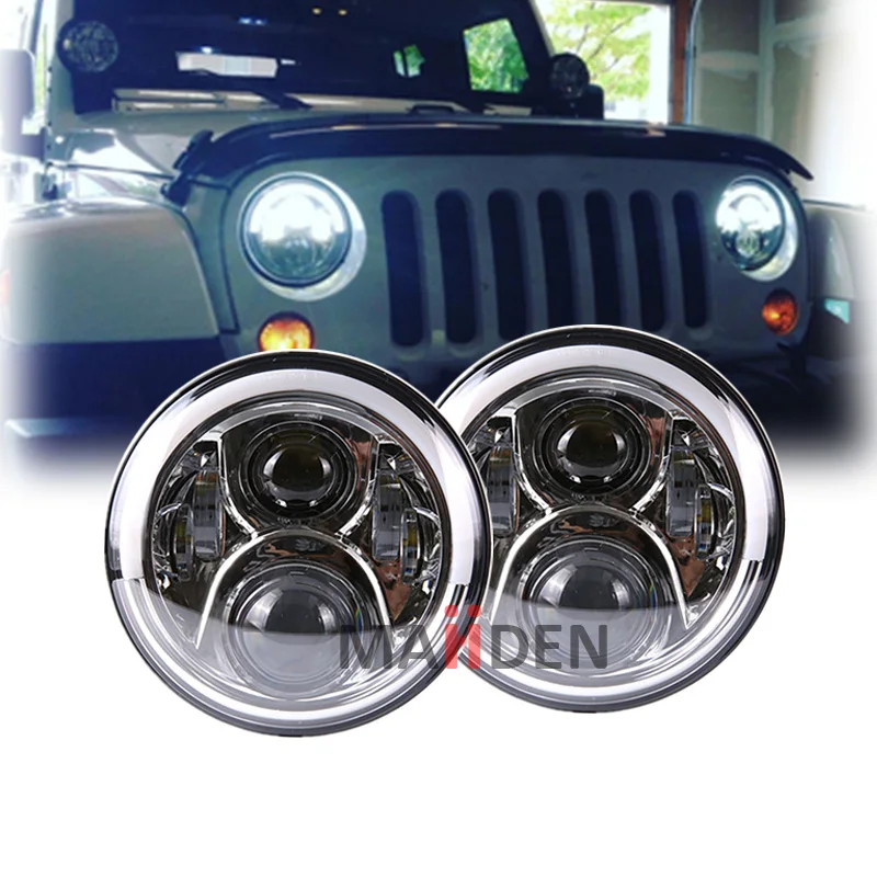 

7" H4 LED Round Headlights With Angel Eye DRL For Lada 4x4 Urban Niva 7 Inch Headlamp For Land Rover 90/110 Defender UAZ Hunter