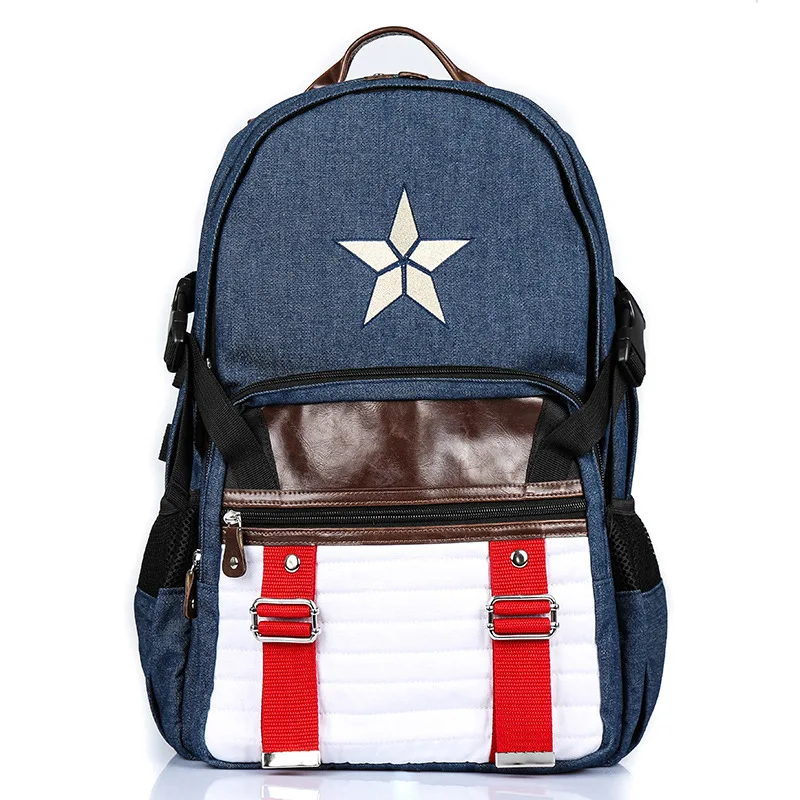 

Student Satchel School Knapsack Big Capacity 5 Star Strip Backpack Captain America Shield Backpack Unisex Anime School Bag