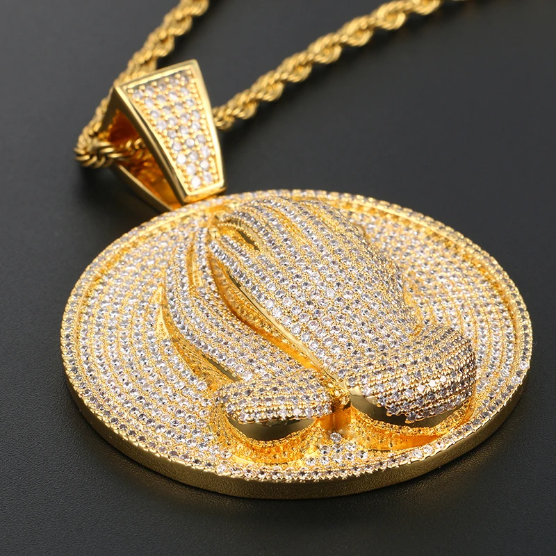 Ожерелье с подвеской Bling Pray Hand, 925 пробы, серебряная подвеска, золотой цвет, для мужчин, хип-хоп, модные ювелирные изделия, ледяная цепочка