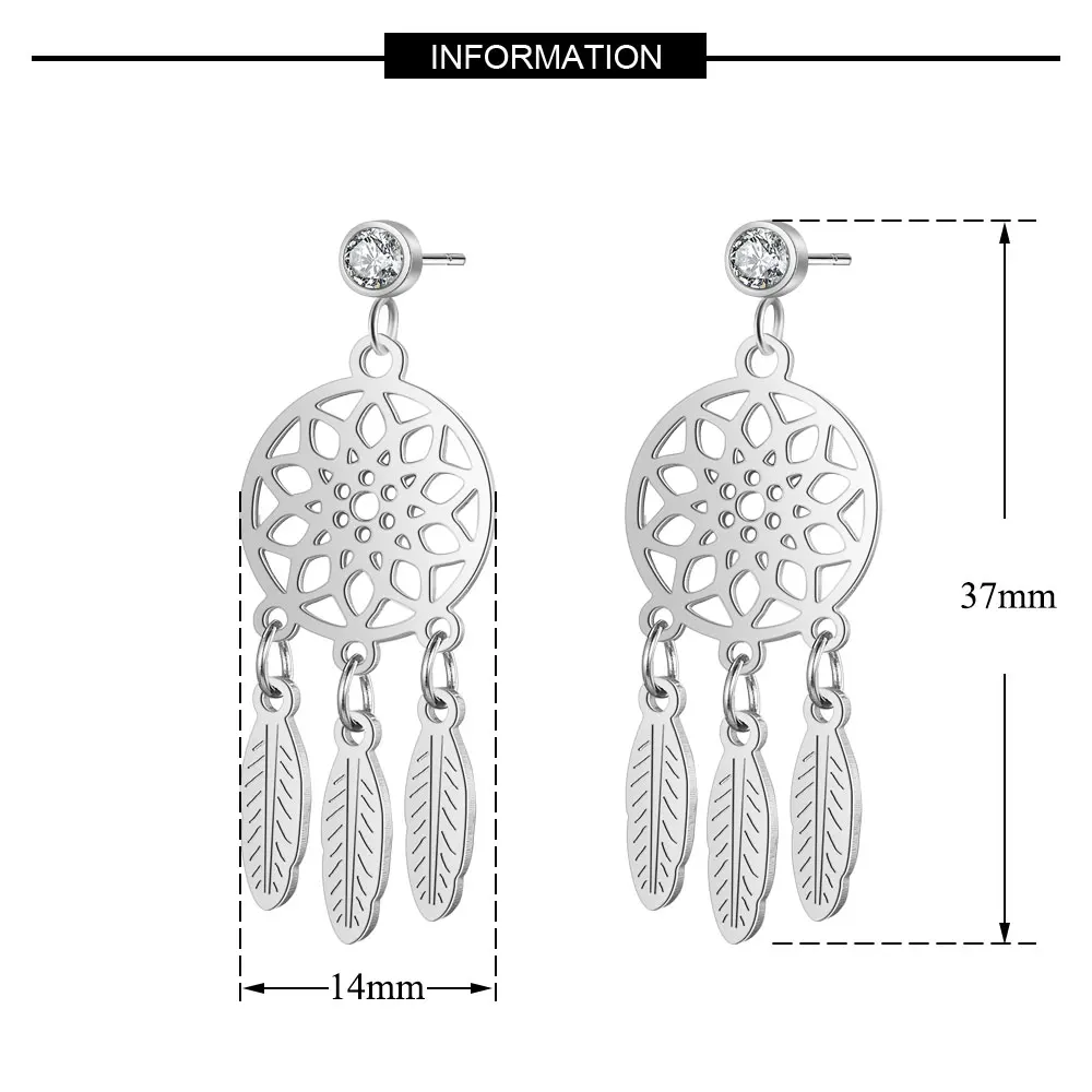 316 Stainless Steel Boho Lotus Dream Catcher Earring For Women Fashion Bohemia Jewelry lotus earrings