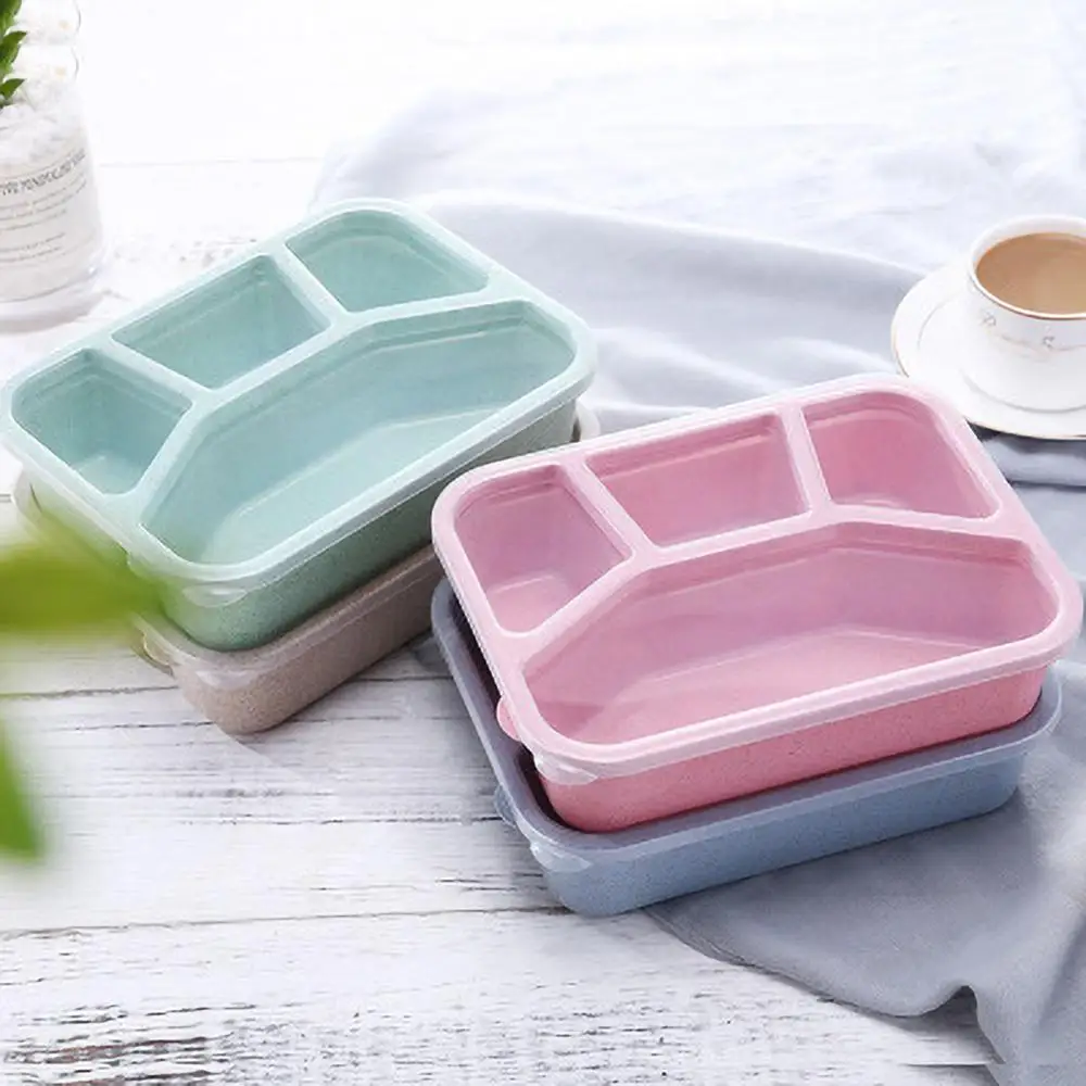 

Wheat Lunch Box 4 Lattice Microwave Fast Food Fruit Box Office Worker Picnic Food Container High Quality Lunch Box