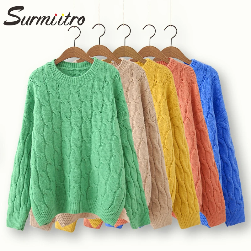 Дешево женский свитер с трикотажным SURMIITRO,свитером зеленого цвета с длинным рукавом в корейском стиле для женщин осень зима
