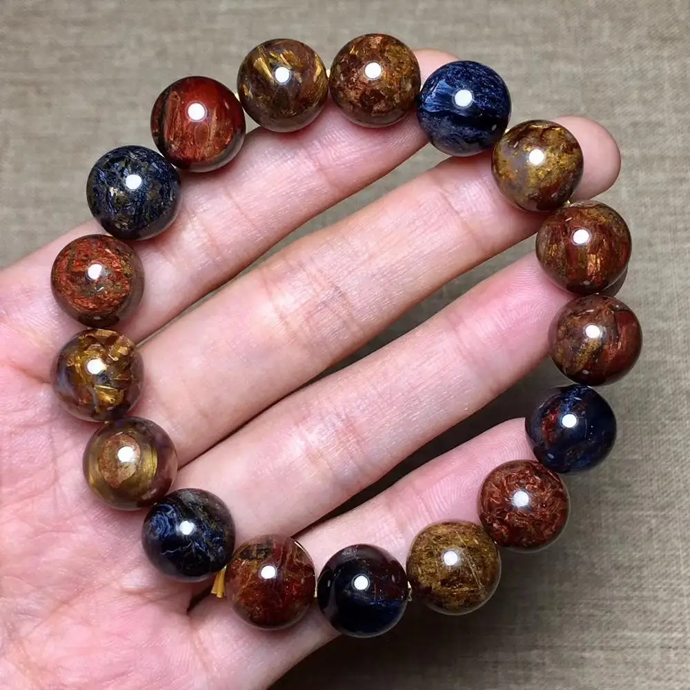

Genuine 12mm Natural Pietersite Yellow Red Blue Gemstone Round Beads Stretch Healing Bracelet From Namibia AAAAA Drop Shipping
