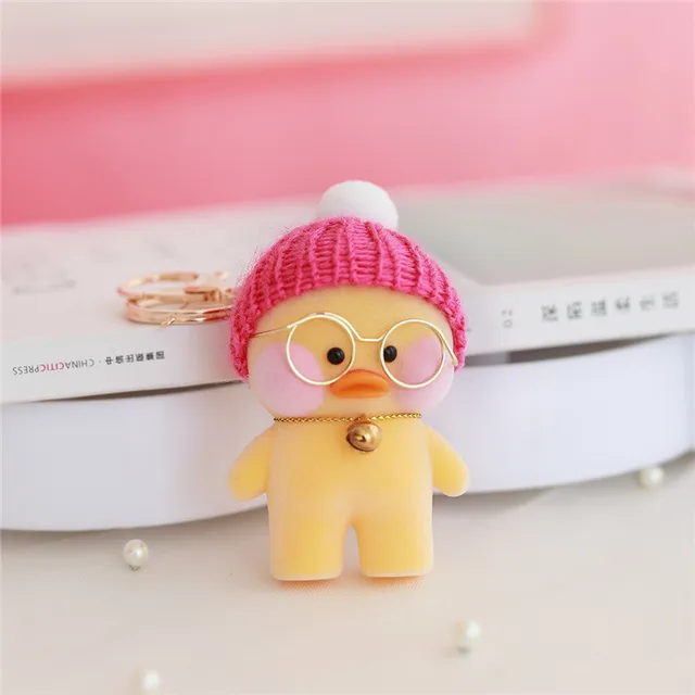10CM Cute Lalafanfan Duck Keychain Kawaii Cafe Mimi plush toy Duck Action Figure Keychain Bags Decor Toy Children Gifts