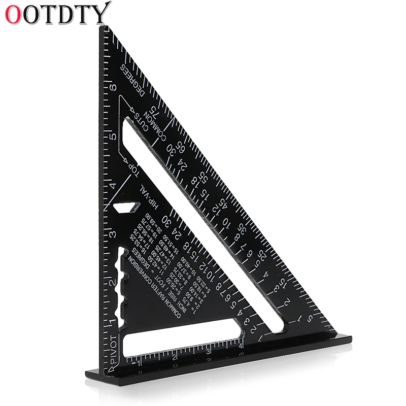 OOTDTY 7" Metric System Black Aluminum Alloy Measure Speed Square