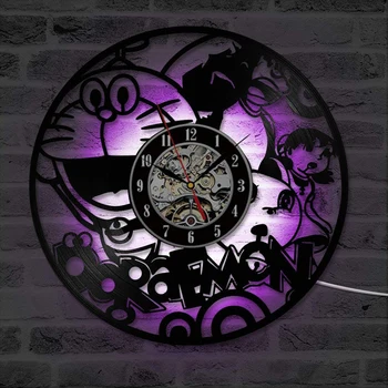 

Doraemon Vinyl Record Wall Clock Modern Design Japanese Manga 3D Decoration Cute Cartoon Vinyl Clocks LED Wall Watch Home Decor