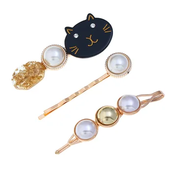 

DUOJIAOYAN Fashion Cat Pearl Hair Clip for Women Elegant Korean Design Metal Gold Color Barrette Stick Cute Hair Styling Hairpin