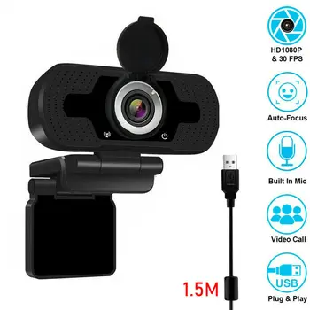 

1080P USB Webcam Auto Focus with Mic Lens Cover for Video Conference Webcast Video call Full HD Web Camera for PC Desktop Laptop