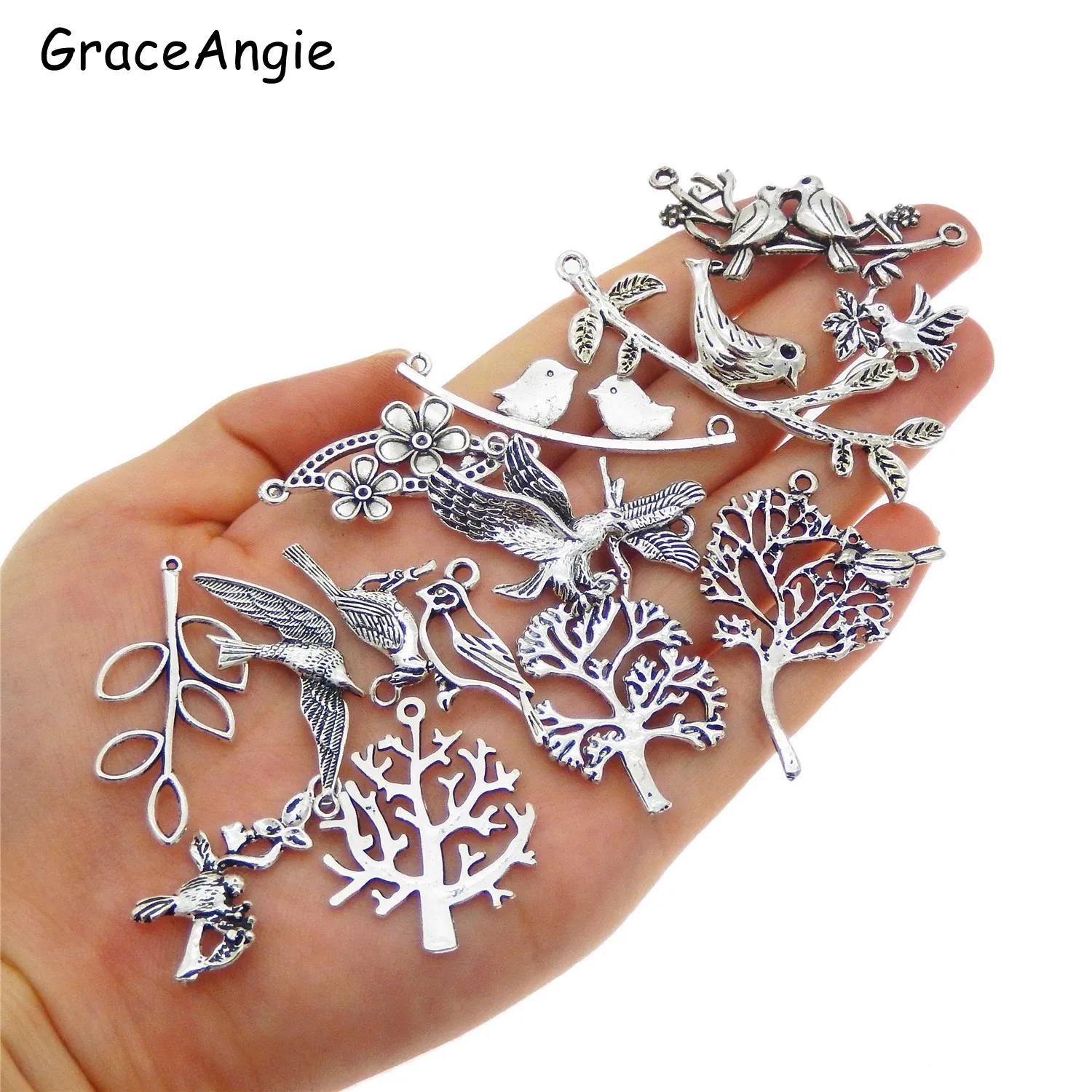 15pcs Alloy Mixed Tree Leaves Brid Jewelry Pendant Charm for Necklace Earrings Collar Vintage Women Anklet DIY Wholesale | Украшения и