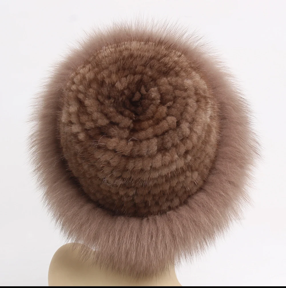 Winter Knitted Real Mink Fur Hats Luxury Natural Real Fox Fur Cap Ladies Winter Warm Fluffy Casual Natural Genuine Fur Hats