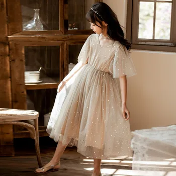 

YourSeason Summer Mesh Kids Girls Princess Lace Dresses V Neck Stars Children Girl Sweet Party Dress Wedding New 2020 Autumn
