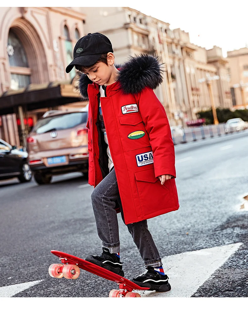 Children's down jacket new winter boy long section fur collar coat Korean version of thickening kids outerwear boy clothes
