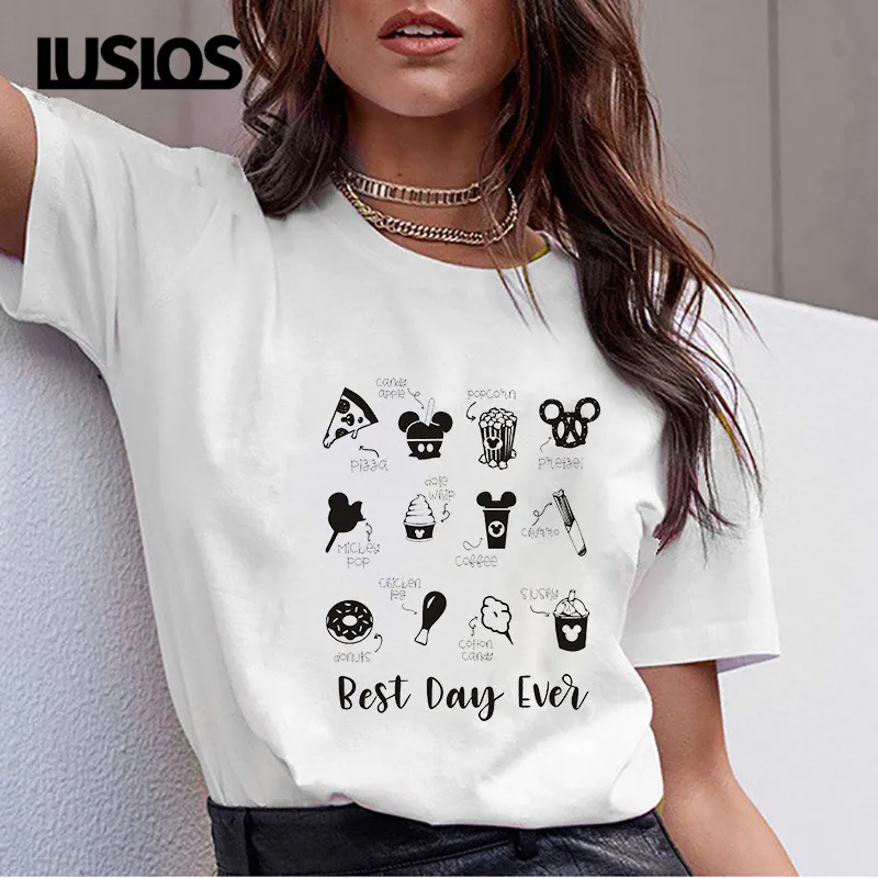 

Best Day Ever Minnie Mouse Heartbeat Shirt Luslos New Arrival Short Sleeve Women T-shirts Casual Summer Tops Female Tee