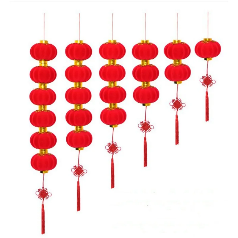 

16pcs/package Flocking Cloth Small Lantern Hanging Decoration Chinese Style New Year Decorations Red 2020