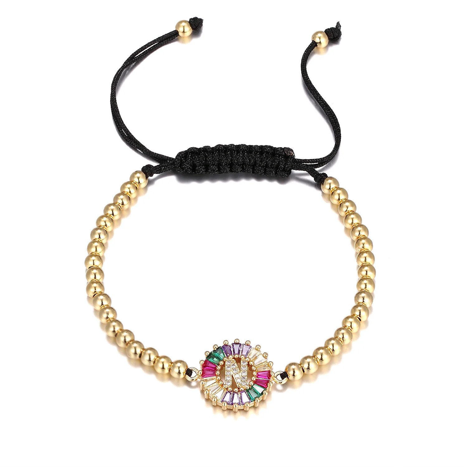 26 Letter Rainbow Zircon Bracelet Gold Color Weave Adjustable Alphabet Bracelet Bangles Women Couple Girl Jewelry fashion bracelet fashion jewelry