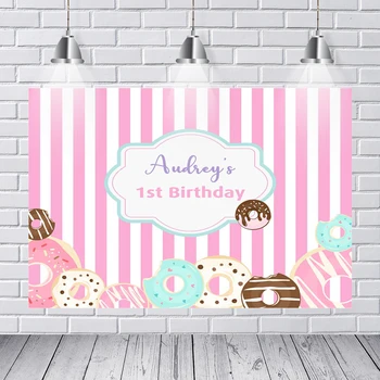 

Colored Donuts Backdrops Photography Studio Pink White Stripes Backgrounds for Chidlren Birthday Party Photo Booth Props