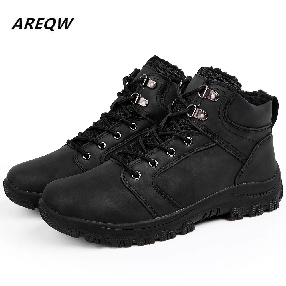 

Men Boots Genuine Leather Winter men's boots Men Popular Comfy Winter Boots Men Short Plush Snow Boots Durable Outsole Winter