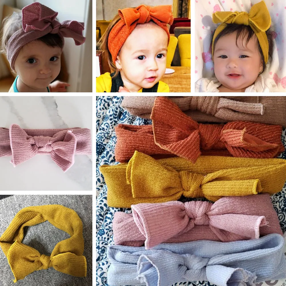 

Baby Soft Headbands Winter Warm Ear Soft Headwrap Xmas Girl Elastic Crochet Head band Knitted Bow Hairband Hair Band Accessories