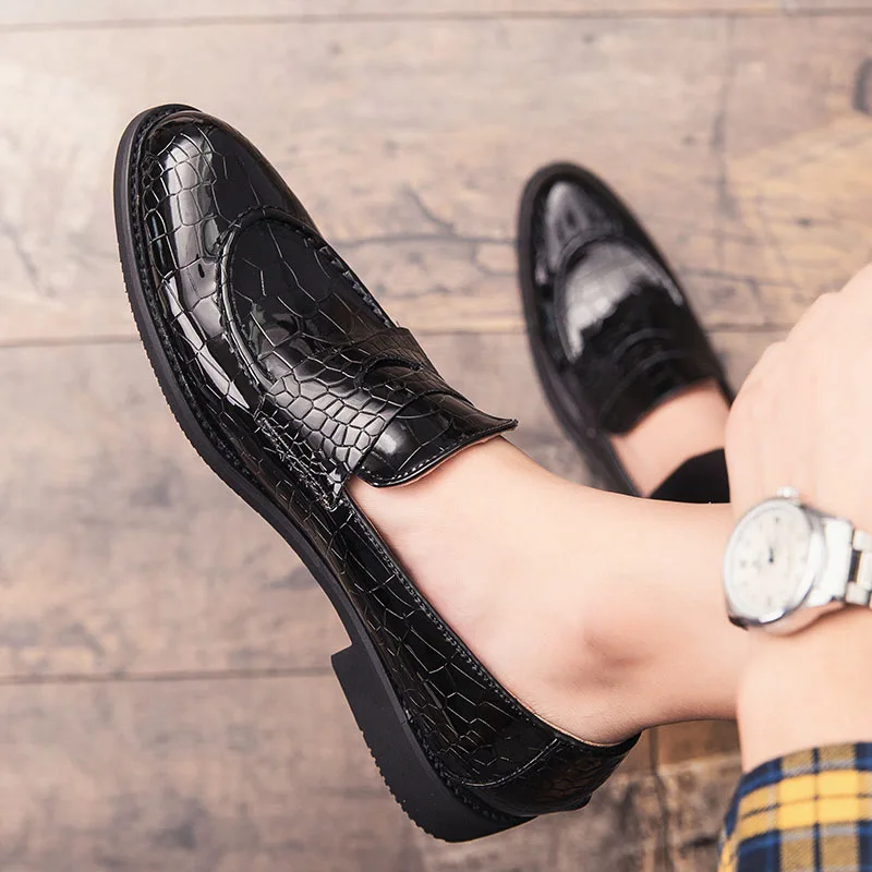 Merkmak British Style Men Dress Shoe Fashion Crocodile Pattern Slip-on Business Formal Shoe Big Size Party Wedding Footwear