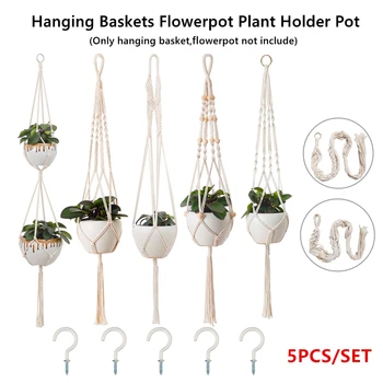 

5Pcs/Set Hanging Basket Flower Pot Net Rope Plant Holder Hand-woven Strip with Hook(Not Included Flowerpot)