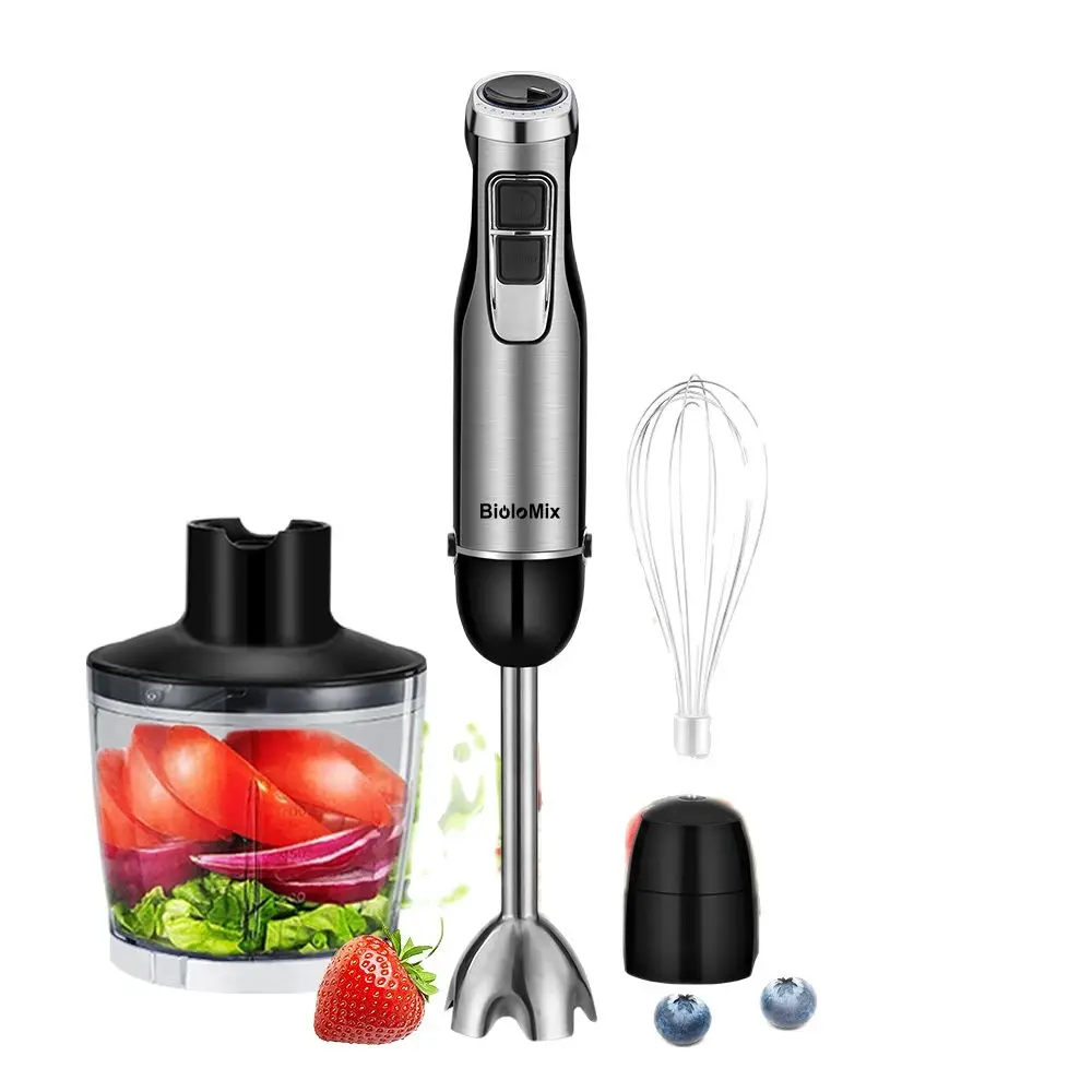 BioloMix 4 in 1 High Power 1200W Immersion Hand Stick Blender Mixer Includes Chopper and Smoothie Cup Stainless Steel Ice Blades