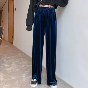 

Spring And Autumn Mop Gold Velvet Wide Leg Pants Trousers Female Loose Elastic High Waist Soft Solid color Casual Trousers