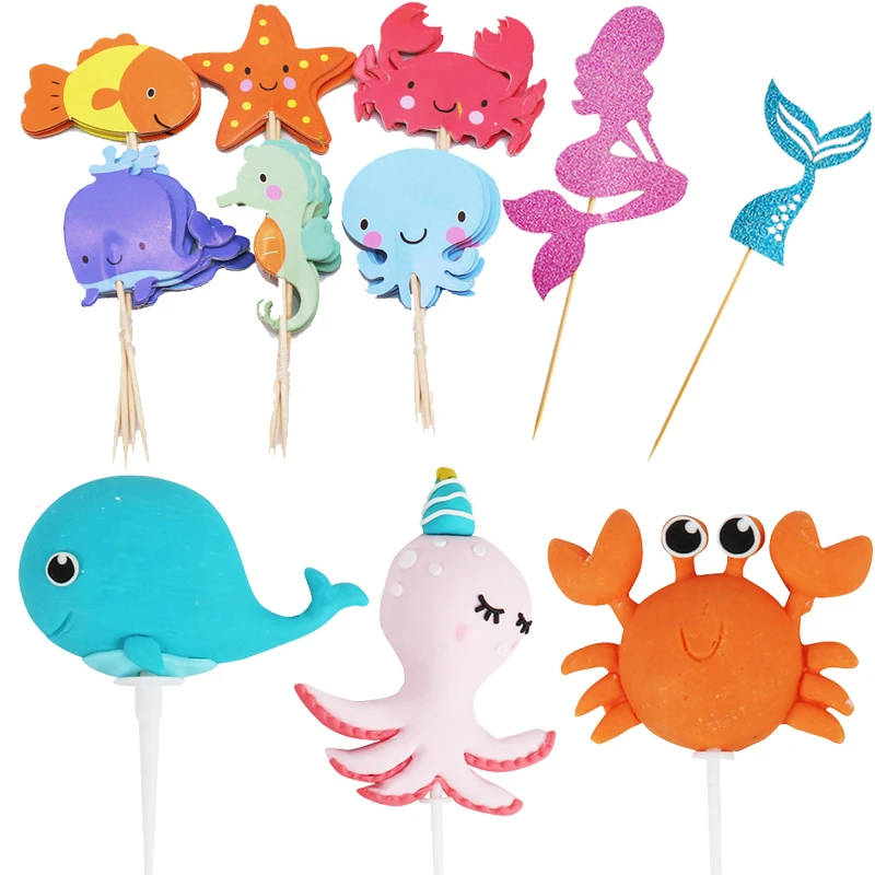 Mermaid Doll Whale Crab Under The Sea Party Cake Toppers Cupcake Decor Soft Clay Mermaid Cake Props Birthday Babyshow Supplies Cake Decorating Supplies Aliexpress